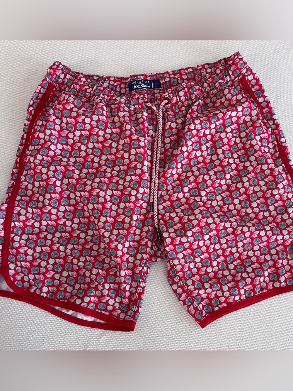 Mr.Swim Red and White Printed Men’s Swim Trunks Size large